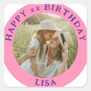 Personalised Photo, Name And Age Birthday Classic Square Sticker