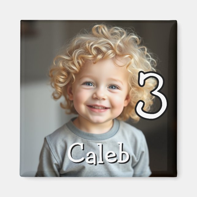 Personalised Photo, Name and Age Refrigerator  Magnet (Front)