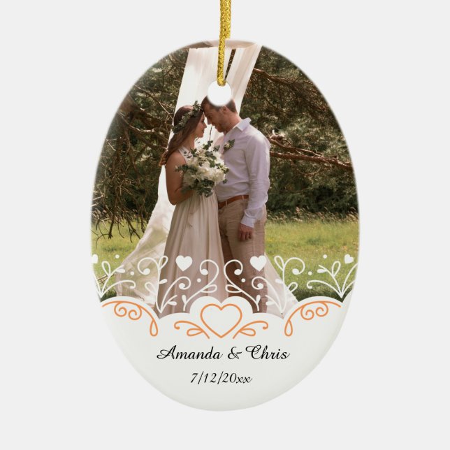 Personalised Photo, name and date for wedding Ceramic Ornament (Front)