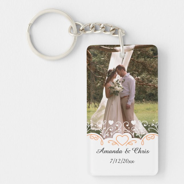 Personalised Photo, name and date for wedding Key Ring (Front)