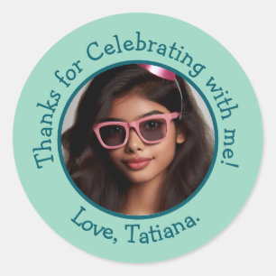 Personalised Photo Name Birthday Thank You Favours Classic Round Sticker