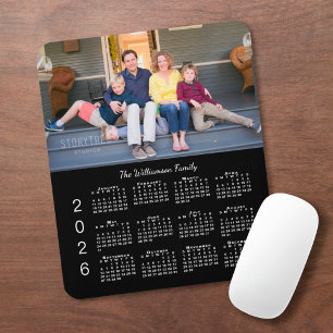 Personalised Photo Name Black 2026 Calendar Mouse Pad