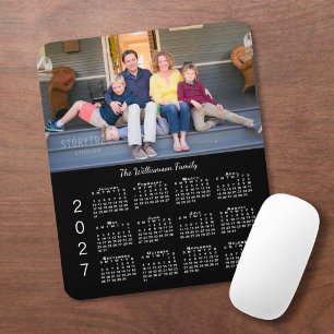 Personalised Photo Name Black 2027 Calendar Mouse Pad