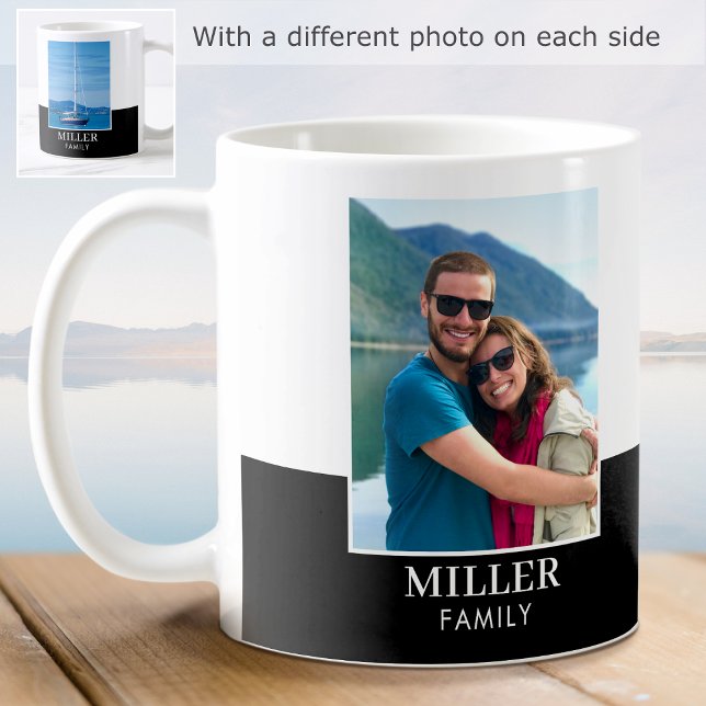 Personalised Photo Name Black Modern Coffee Mug (Creator Uploaded)