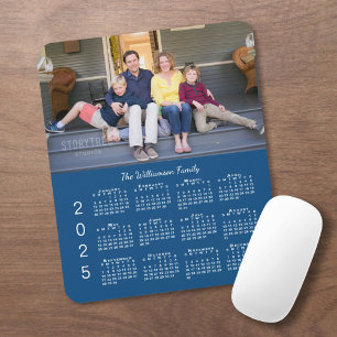 Personalised Photo Name Blue 2025 Calendar Mouse Pad