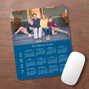 Personalised Photo Name Blue 2027 Calendar Mouse Pad