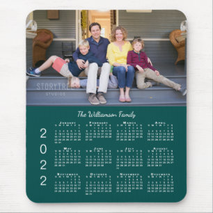 Personalised Photo Name Blue Green 2022 Calendar Mouse Pad