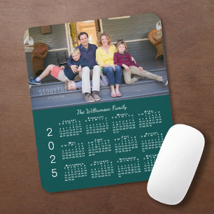 Personalised Photo Name Blue-Green 2025 Calendar Mouse Pad