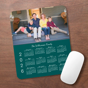 Personalised Photo Name Blue-Green 2026 Calendar Mouse Pad