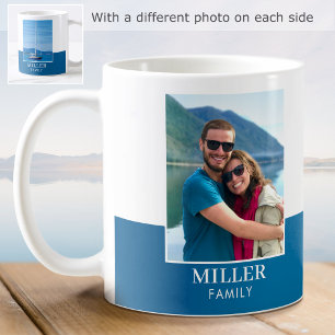 Personalised Photo Name Blue Modern Coffee Mug