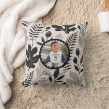 Personalised Photo & Name Botanical Throw Pillow