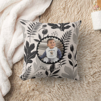 Personalised Photo & Name Botanical Throw Pillow