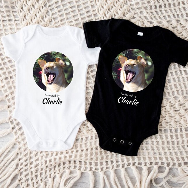 Personalised Photo Name Dog Pregnancy Announcement Baby Bodysuit (Creator Uploaded)