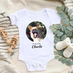 Personalised Photo Name Dog Protected By Dog Baby Bodysuit