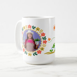 Personalised Photo Name Floral Garden Bloom Badge Coffee Mug