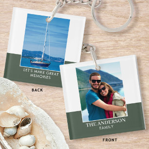 Personalised Photo Name Green Modern Key Ring