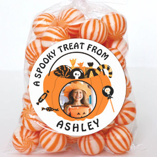 Personalised Photo Name Halloween Candy Treat Classic Round Sticker