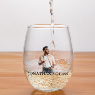 Personalised Photo Name Monogram Gift Stemless Wine Glass