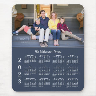 Personalised Photo Name Navy Blue 2023 Calendar Mouse Pad