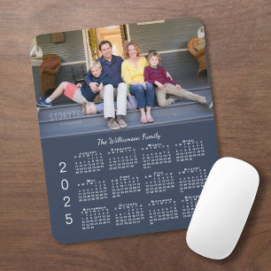 Personalised Photo Name Navy Blue 2025 Calendar Mouse Pad