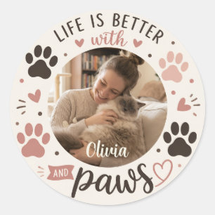 Personalised Photo & Name Pet Lover Classic Round Sticker