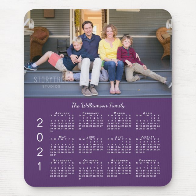 Personalised Photo Name Purple 2021 Calendar Mouse Pad (Front)