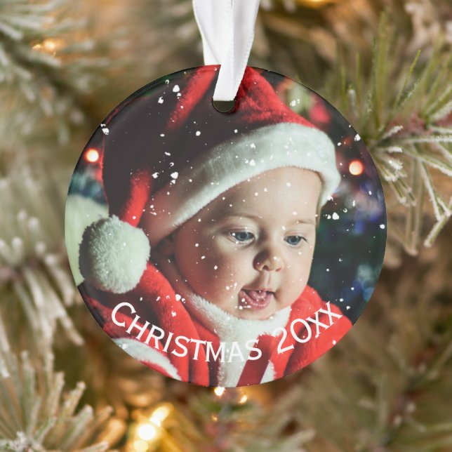 Personalised Photo Name Year Snow Ornament (Tree)
