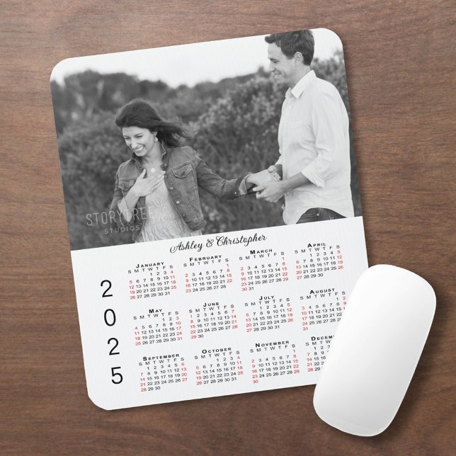 Personalised Photo Names 2025 Calendar Mouse Pad (Personalized Photo Names 2025 Calendar Mouse Pad in situ)