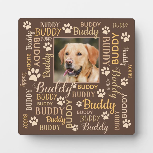 Personalised Photo Names | Brown Dog Plaque (Front)