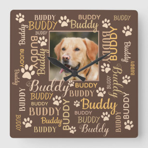 Personalised Photo Names   Brown Dog Square Wall Clock
