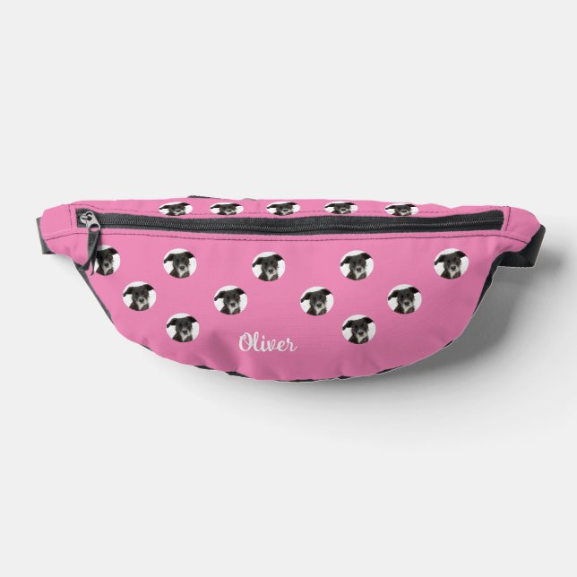 Personalised Photo Names Dog Photo Pink Bum Bags (Lay Down)
