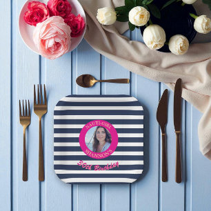 Personalised Photo Nautical Stripe Birthday Plates