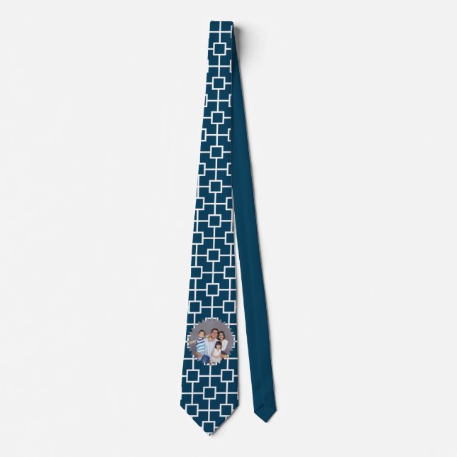 Personalised Photo on Blue Geometric Backdrop Tie (Front)