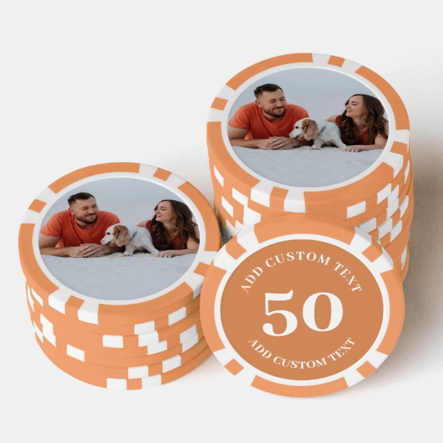 Personalised Photo Orange Numbered 50 Value Game Poker Chips (Stack)