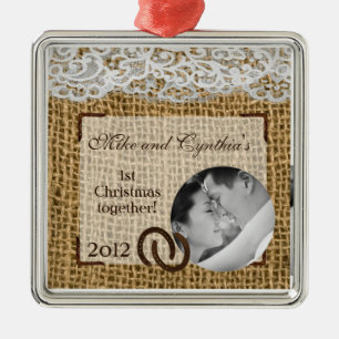 Personalised Photo Ornament Horse Shoes on Burlap