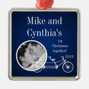 Personalised Photo Ornament Navy Blue Double Bike