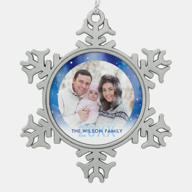 Personalised Photo Ornaments | Pewter Snowflake (Front)