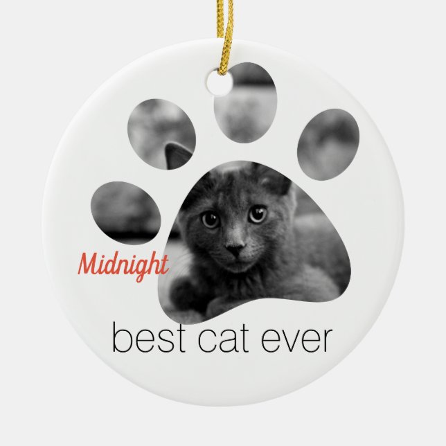 Personalised Photo Paw Print Ceramic Ornament (Front)