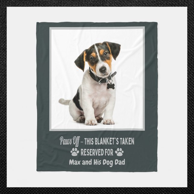 Personalised Photo Pet Dog  Fleece Blanket (Custom dog photo blanket with name & “Paws Off” quote. Perfect for dog moms, dads & pet lovers!)
