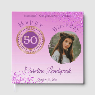 Personalised Photo Pink Glitter, 50th Birthday Guest Book