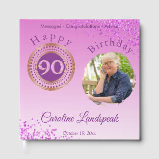 Personalised Photo Pink Glitter, 90th Birthday Guest Book