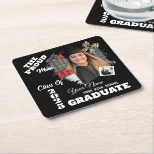 Personalised Photo, Proud Mum of a 2025 Graduate Square Paper Coaster