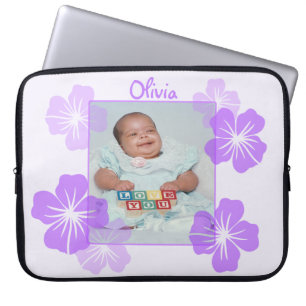 Personalised Photo Purple Floral Laptop Sleeve