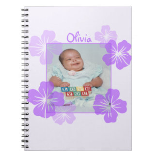 Personalised Photo Purple Floral Notebook
