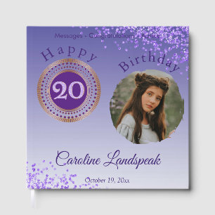Personalised Photo Purple Glitter, 20th Birthday Guest Book
