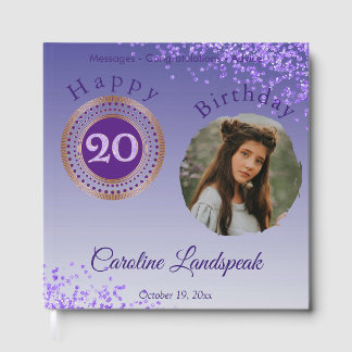 Personalised Photo Purple Glitter, 20th Birthday Guest Book