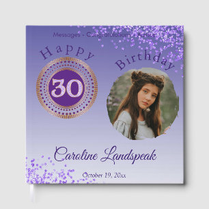 Personalised Photo Purple Glitter, 30th Birthday Guest Book