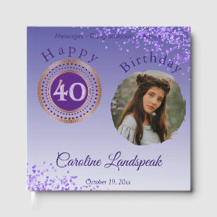 Personalised Photo Purple Glitter, 40th Birthday Guest Book