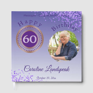 Personalised Photo Purple Glitter, 60th Birthday Guest Book