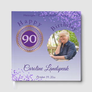 Personalised Photo Purple Glitter, 90th Birthday Guest Book